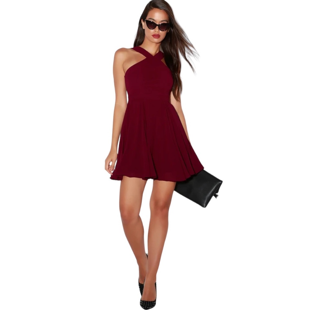 Lulu’s Forevermore Burgundy Holiday Skater Dress W-730 Size Large - Picture 4 of 12